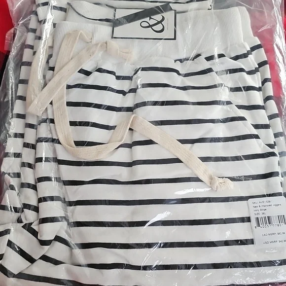 Ampersand Avenue Striped Black Ivory Jogger Lounge Pants 3XL - Picture 3 of 5